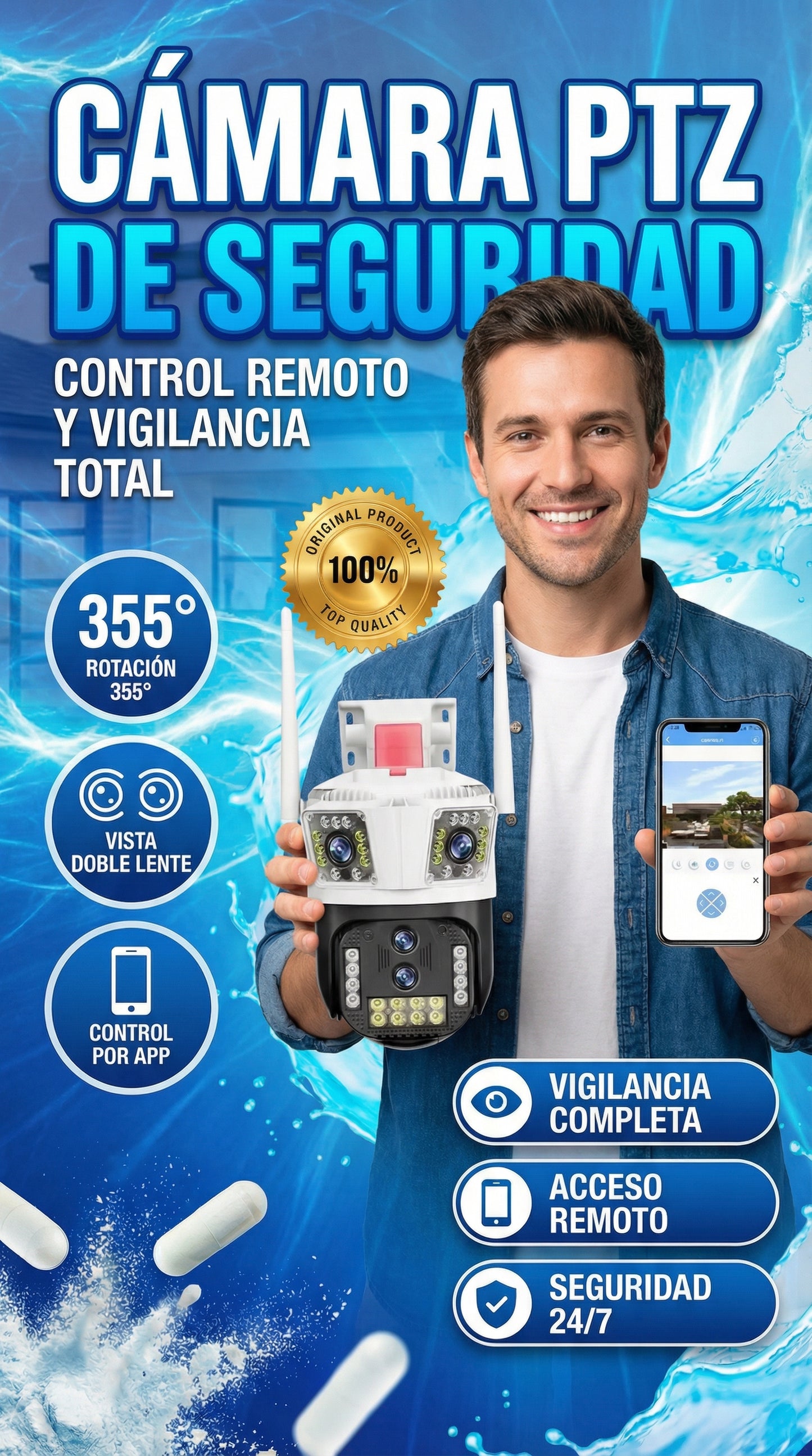 Camara Seguridad Wifi 3 Pantallas Sirena